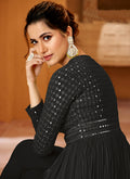 Black Mirror Work Embroidery Slit Style Anarkali Suit In USA Canada