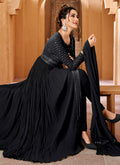 Black Mirror Work Embroidery Slit Style Anarkali Suit In USA UK