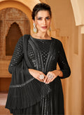 Black Mirror Work Embroidery Slit Style Anarkali Suit In USA