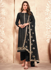 Black Golden Chikankari Embroidered Pant Style Suit