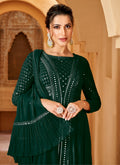 Green Mirror Work Embroidery Slit Style Anarkali Suit In USA