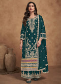 Green Thread Embroidery Palazzo Style Suit