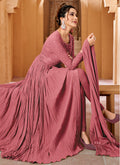 Rose Pink Mirror Work Embroidery Slit Style Anarkali Suit In USA Canada