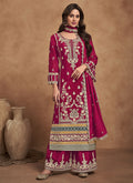 Magenta Thread Embroidery Palazzo Style Suit
