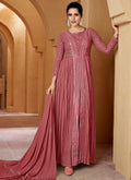 Rose Pink Mirror Work Embroidery Slit Style Anarkali Suit