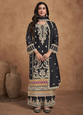 Black Thread Embroidery Palazzo Style Suit