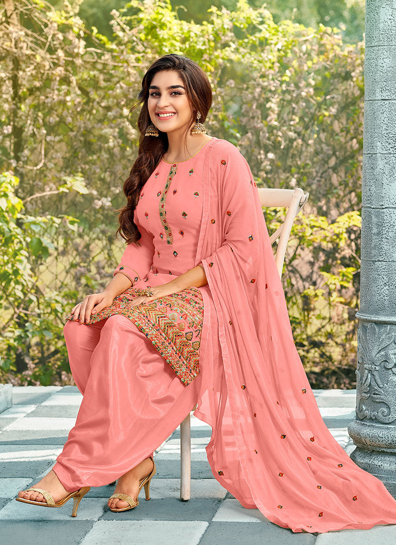 Peach Sequence Embroidered Patiala Suit