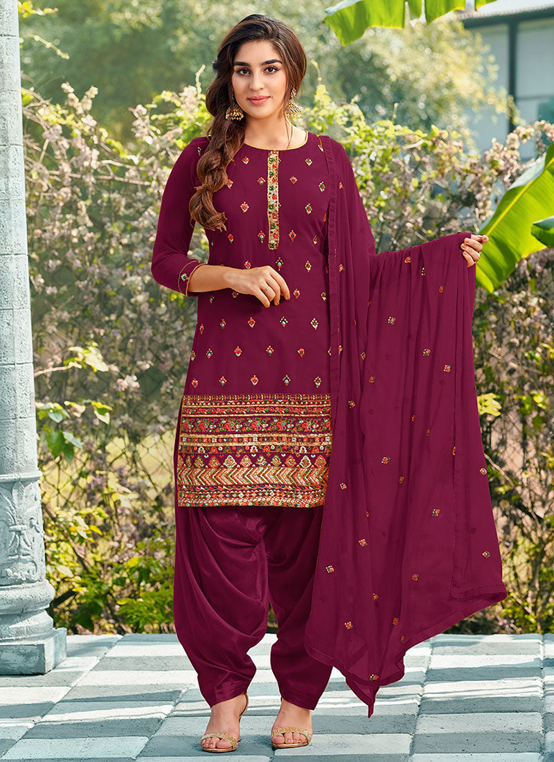 Magenta Sequence Embroidered Patiala Suit