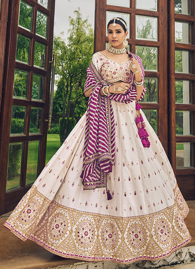 White And Purple Multi Embroidery Festive Lehenga Choli