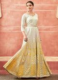 Off White And Yellow Designer Embroidery Anarkali Suit