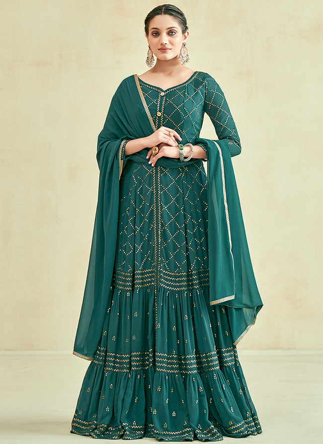 Green Sequence Embroidery Anarkali Gown