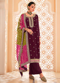 Wine Multicolored Embroidery Straight Cut Salwar Kameez