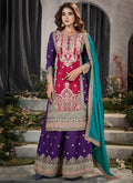   Purple And Rani Pink Embroidery Traditional Palazzo Suit 