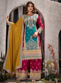 Rani Pink And Firozi Embroidery Traditional Palazzo Suit