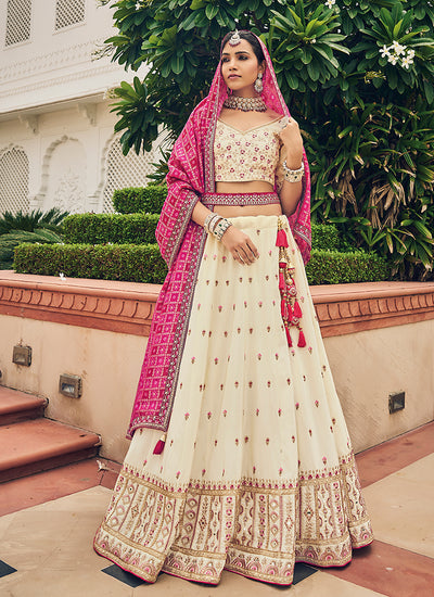 Off White Multi Embroidery Festive Lehenga Choli