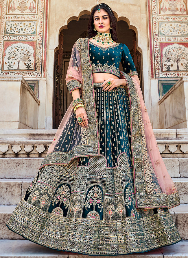 Turquoise Designer Embroidery Bridal Lehenga Choli