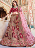 Red And Pink Multi Embroidery Wedding Lehenga Choli