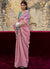 Pink And Turquoise Embroidered Organza Silk Saree