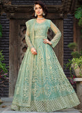 Teal Blue Embroidery Wedding Anarkali Suit