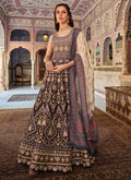 Brown Stone Work Embroidery Ajrakh Printed Anarkali Gown