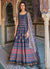 Blue Stone Work Embroidery Ajrakh Printed Anarkali Gown