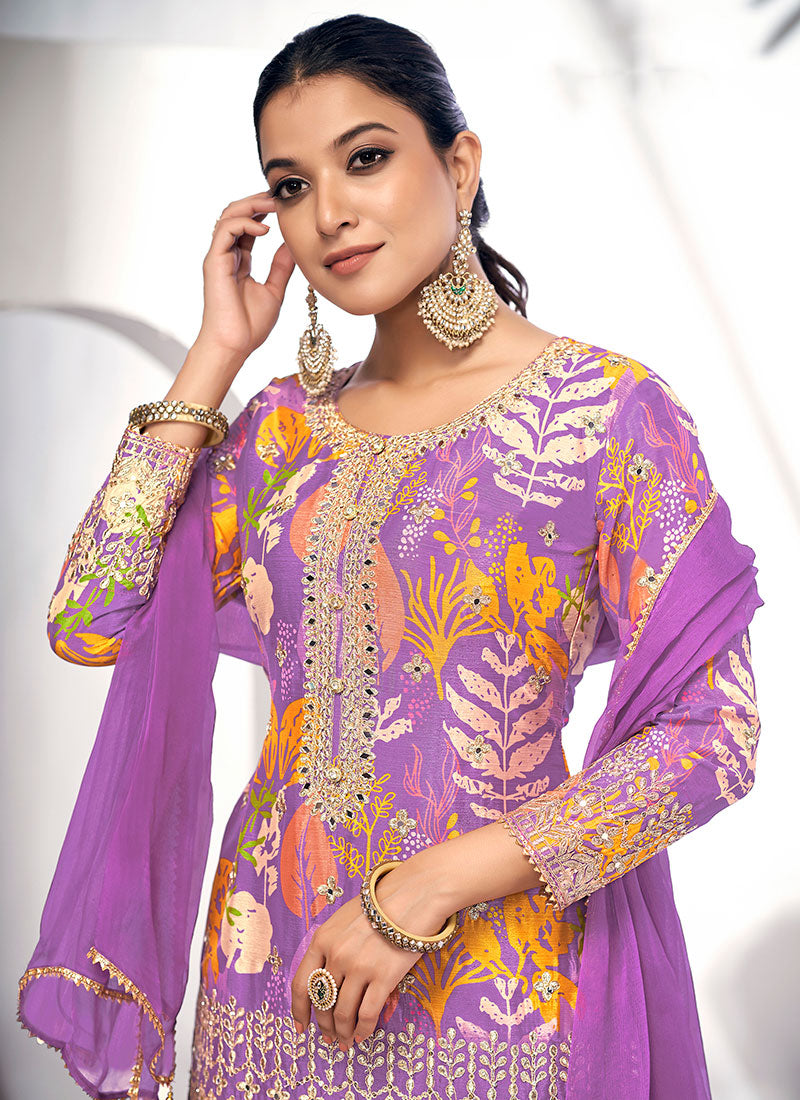 Indian Suits - Purple Golden Gharara Suit In uk