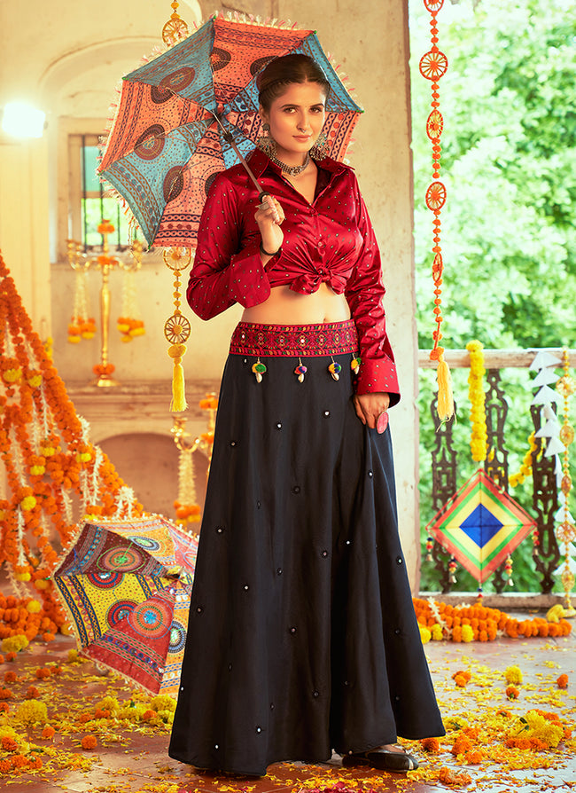 Buy Red and Black Embroidered Traditional Lehenga Choli for Navratri Default Title MWS Options 2551180207