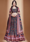 Blue And Red Crochet Embellished Digital Printed Lehenga Choli