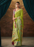 Green And Pink Floral Paithani Banarasi Dola Silk Saree