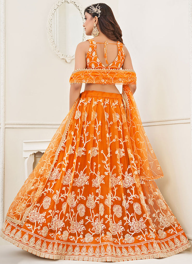Buy Engagement Lehenga - Orange Traditional Embroidered Wedding Lehenga Choli Buy Engagement Lehenga - Orange Traditional Embroidered Wedding Lehenga Choli