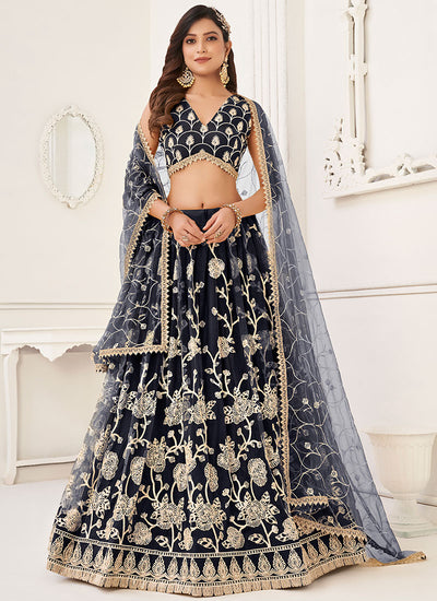 Black Traditional Embroidered Wedding Lehenga Choli