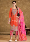 Orange And Pink Multi Embroidered Dhoti Style Suit