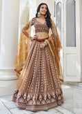 Brown Thread Embroidery Wedding Lehenga Choli And Dupatta