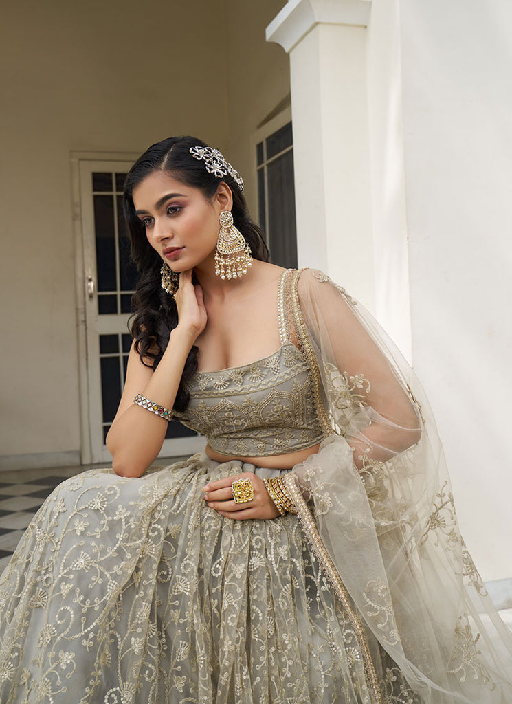Beige Golden Thread Embroidery Wedding Lehenga Choli And Dupatta xxs Beige Golden Thread Embroidery Wedding Lehenga Choli And Dupatta xxs