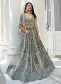 Mint Green Thread Embroidery Wedding Lehenga Choli And Dupatta