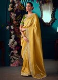 Golden Yellow Multi Embroidered Traditional Silk Saree