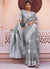 Grey Weaved Handloom Pure Linen Traditional Saree