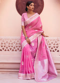 Pink Weaved Handloom Pure Linen Traditional Saree