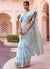 Light Blue Weaved Handloom Pure Linen Traditional Saree