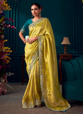 Yellow Multi Embroidered Traditional Silk Saree