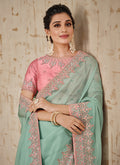 Teal And Pink Wedding Saree In USA