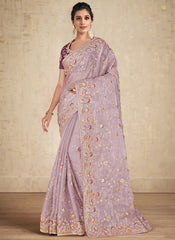 Purple Two Tone Embroidered Traditional Wedding Saree