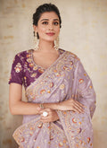 Purple Two Tone Embroidered Traditional Wedding Saree In USA UK Canada