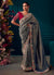 Grey And Red Multi Embroidered Traditional Silk Saree