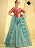 Red And Blue Sequence Embroidery Lehenga Choli