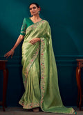 Lime Green Multi Embroidered Traditional Silk Saree