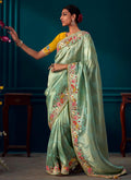 Sea Green Multi Embroidered Traditional Silk Saree