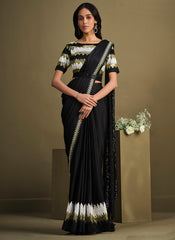 Black And White Sequence Embroidery Designer Saree