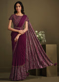 Deep Wine Sequence Embroidery Designer Saree