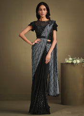 Black And Grey Sequence Embroidery Designer Saree